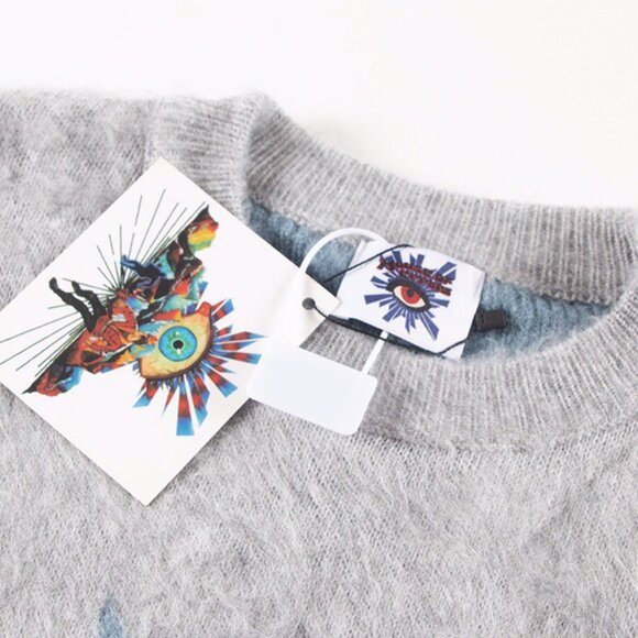 House Of Errors Gray Knitted Sweater With Mysterious Eye Pattern - Picture 3 of 6